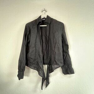Chico's Design Womens Black Linen Long Sleeve Tie-Front Blouse Top Size 0 Casual